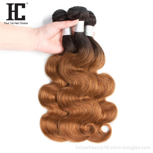 Peruvian Hair Weave 3 Bundles With Lace Closure 1B/30 Ombre Dark Blonde Non Remy Body Wave Human Hair Bundles With Closure